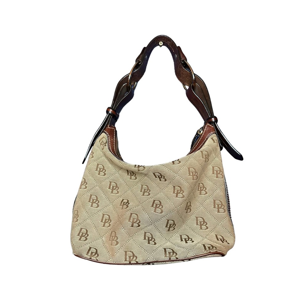 Vintage Dooney & Bourke Signature Monogram Canvas Y2K Hobo Shoulder Bag
